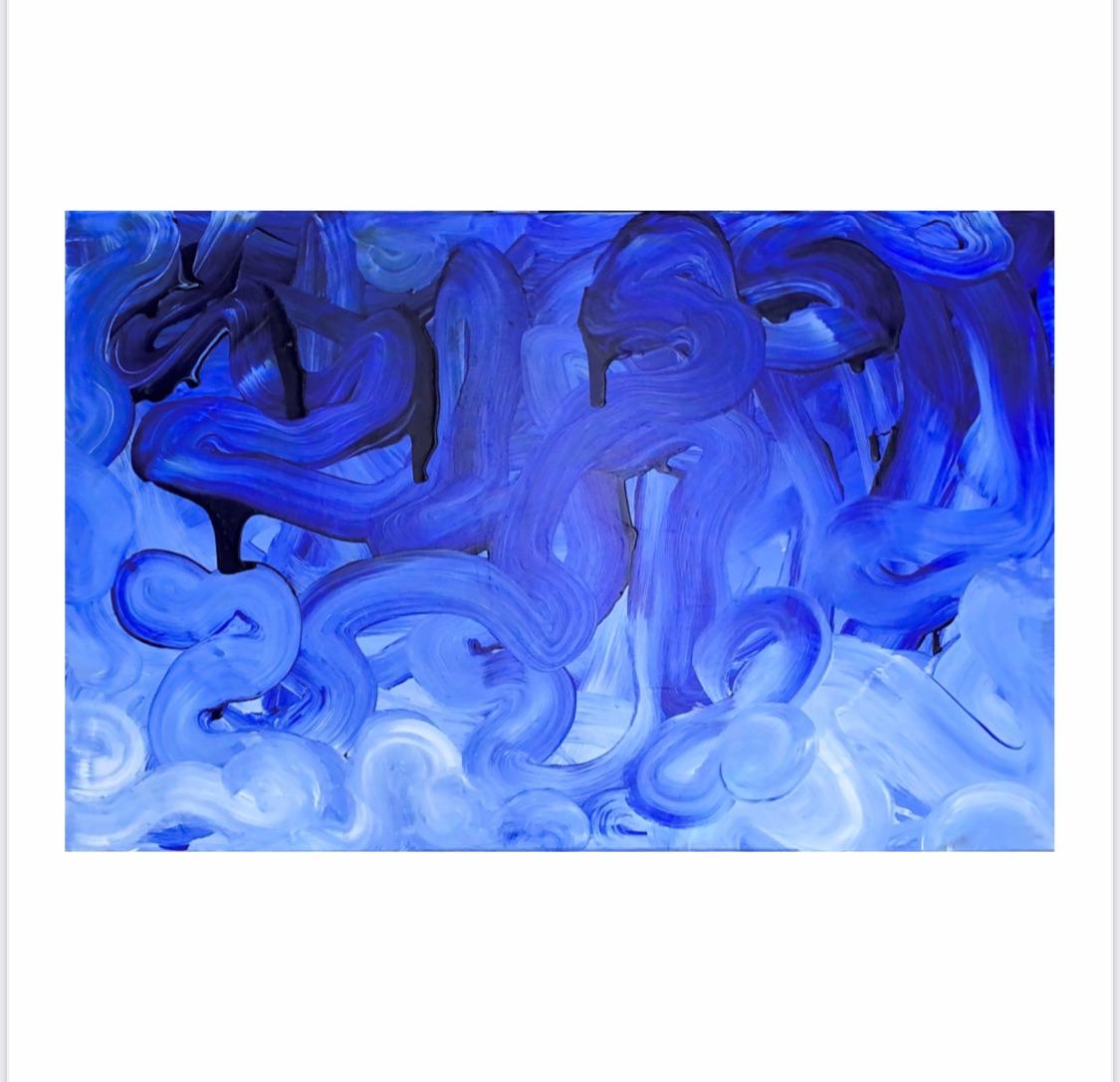 Wide canvas of rolling blue brushstrokes