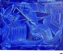 Blue architectural drawing with fine flowing lines