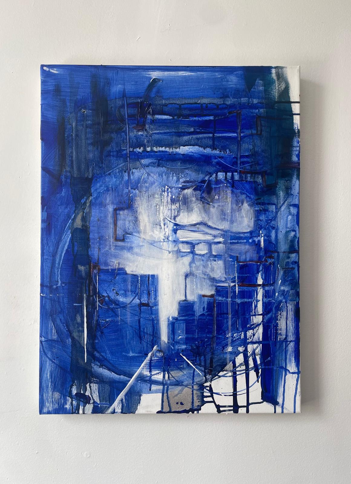 Dripping blue cityscape with a glowing center