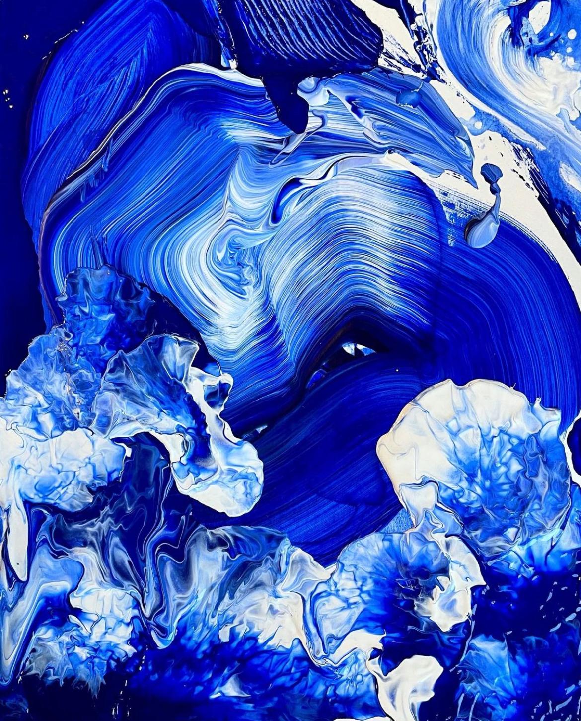 Marbled blue paint curling like a wave