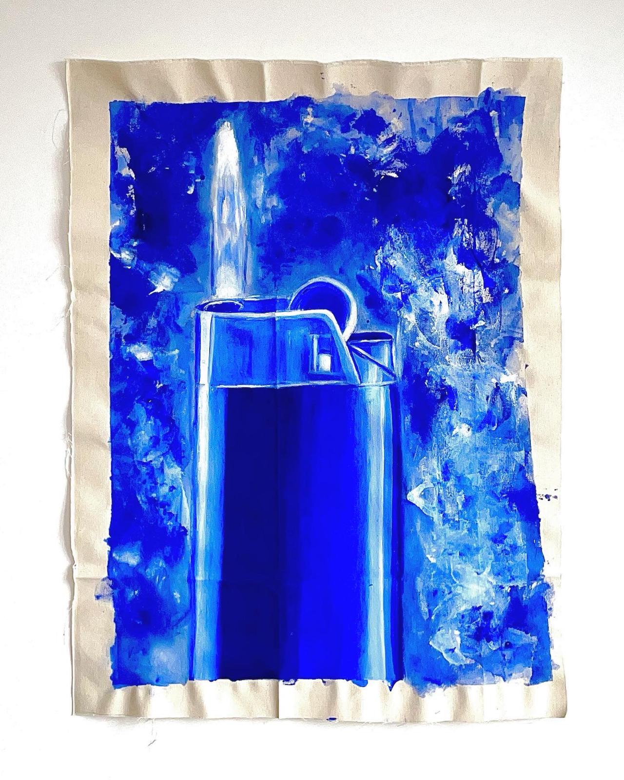 Blue lighter on a splashed cobalt ground