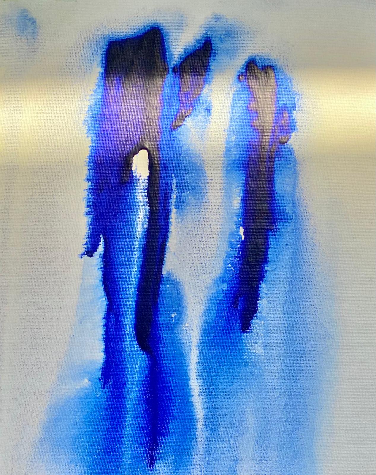 Three tall blue drips like standing figures