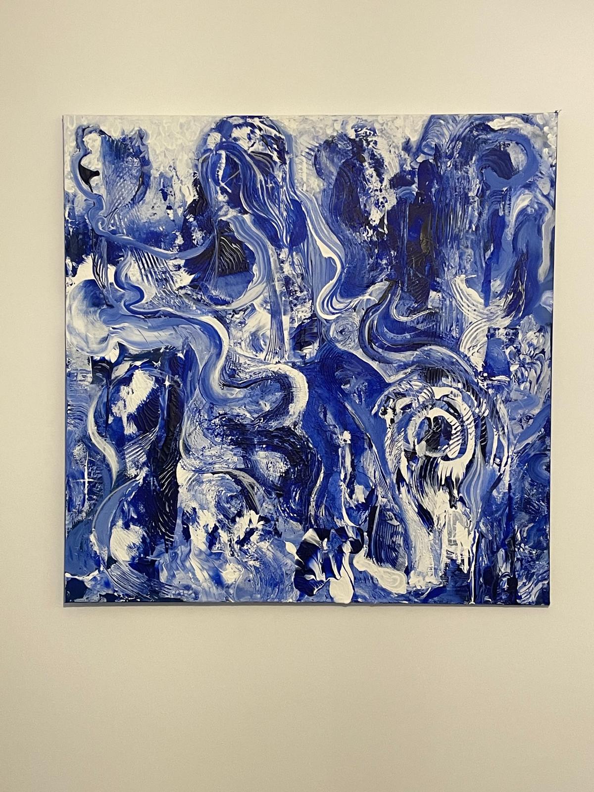 Dense blue and white abstract on a square canvas