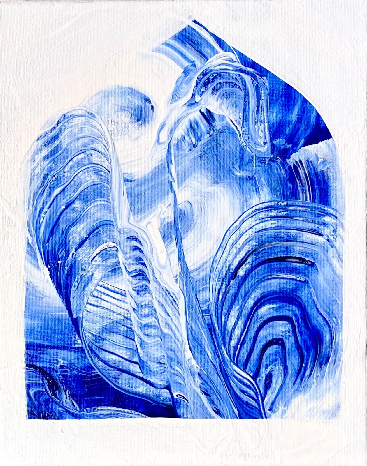 Arched panel of layered blue contour forms